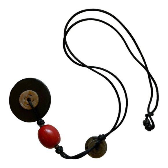 Asian Chinese Coin Donut Medallion Pendant Cord Necklace - Picture 3 of 10